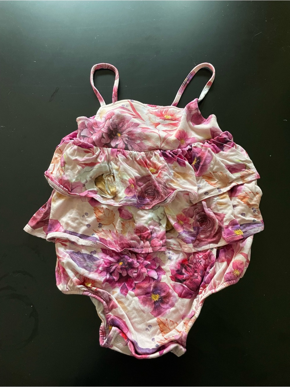 Like New/Excellent Cond. Posh Peanut Pink Floral Ruffle One-Piece 18/24 months